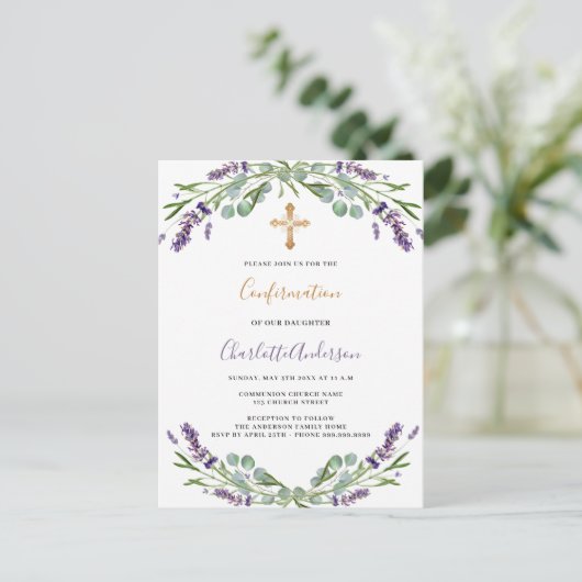 Lavendel violette bloemen groen Bevestiging Uitnodiging Briefkaart (Staand voorkant)