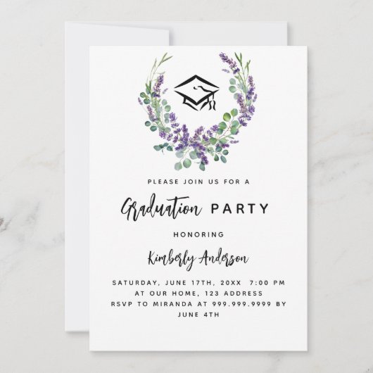 Lavendel violette bloemen groen Graduation Party Kaart (Voorkant)
