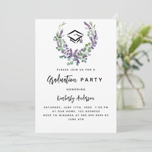 Lavendel violette bloemen groen Graduation Party Kaart (Staand voorkant)