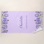 Lavendel violette bloemen monogram initialen strandlaken (Voorkant)