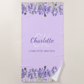Lavendel violette bloemen monogram initialen strandlaken (Voorkant)