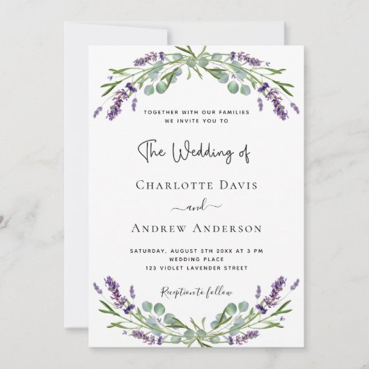 Lavendel violette bloemen QR code RSVP bruiloft Kaart (Voorkant)