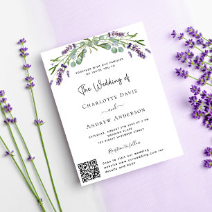 Lavendel violette bloemen QR code RSVP bruiloft Uitnodiging Briefkaart