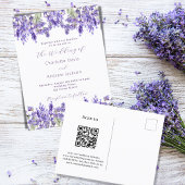 Lavendel violette bloemen QR RSVP details bruiloft Uitnodiging Briefkaart
