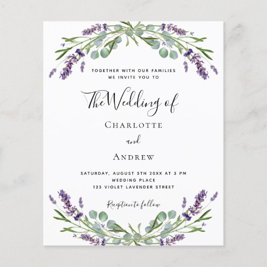 Lavendel violette bloemen script bruiloft uitnodig (Voorkant)