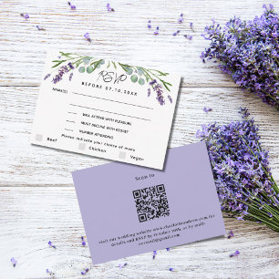 Lavendel violette bruiloft menu QR reactie RSVP ka