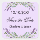 Lavendel violette bruiloft Save the Date Vierkante Sticker (Voorkant)