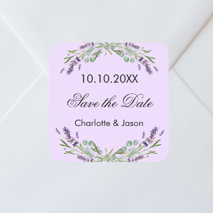 Lavendel violette bruiloft Save the Date Vierkante Sticker