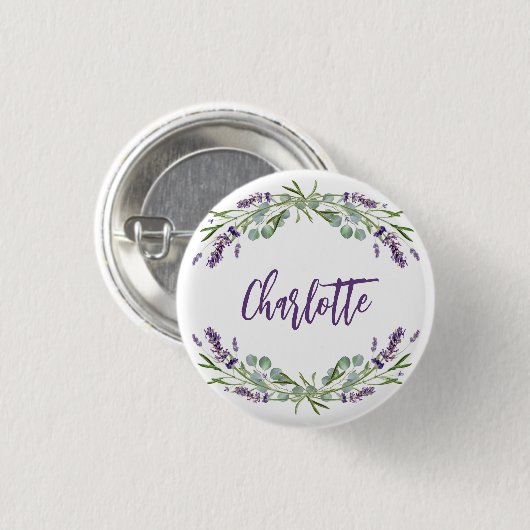 Lavendel violette eucalyptus naam script ronde button 3,2 cm (Voorkant /achterkant)