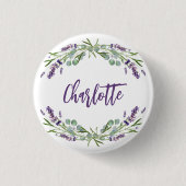 Lavendel violette eucalyptus naam script ronde button 3,2 cm (Voorkant)