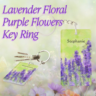 Lavendel Waterverf Bloemen Paarse Gele Kunst Sleutelhanger