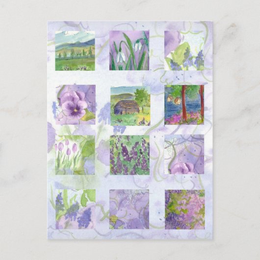 Lavendel Waterverf Bloemenveld Meadow Tulp Briefkaart (Voorkant)