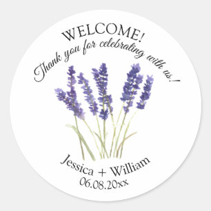 Lavendel Waterverf Floral Modern Bruiloft Ronde Sticker