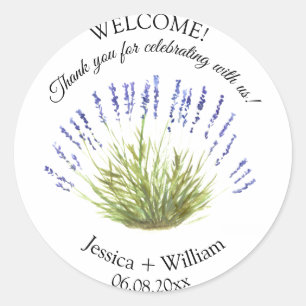 Lavendel Waterverf Floral Modern Bruiloft Ronde Sticker