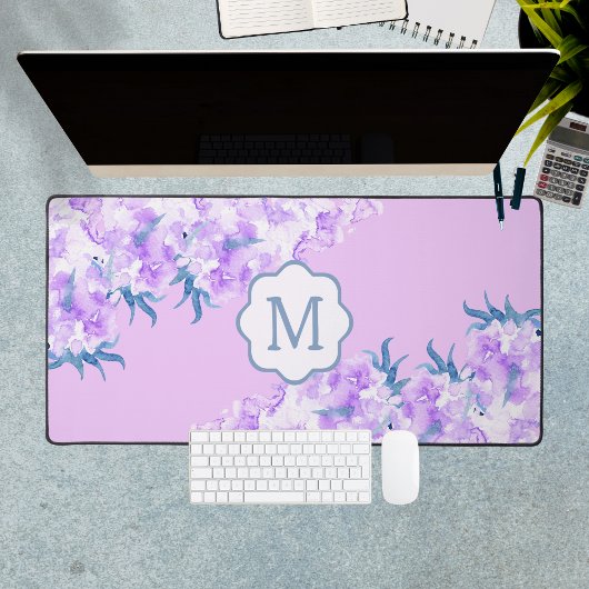 Lavendel Waterverf Flower Custom Monogram Bureaumat