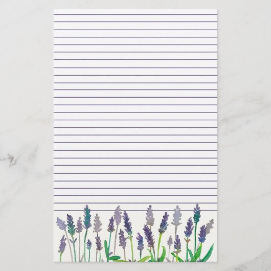 Lavendel Waterverf Flowers Lined Letter Schrijven Briefpapier (Voorkant)