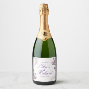 Lavendel Waterverf – Gepersonaliseerde Bloemen Sparkling Wijnetiket