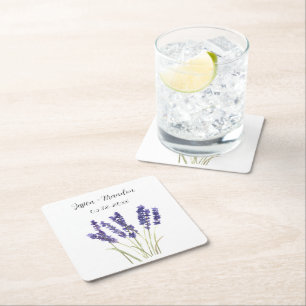 Lavendel Waterverf Paarse Boho Bloemen Bruiloft Vierkante Kartonnen Onderzetter