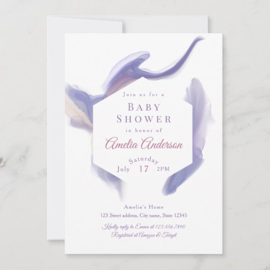Lavendel Waterverf Zeshoek Baby Shower Kaart (Voorkant)