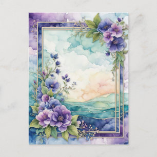 Lavendel Whimsy Artistic Floral Border Papier Briefkaart
