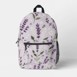 Lavendel Whispers – All-Over Folk Botanische Print Bedrukte Rugzak