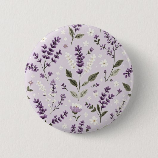 Lavendel Whispers – Folk Botanical Pattern Button (Voorkant)