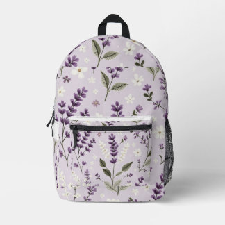 Lavendel Whispers – Geborduurde Botanische Patroon Bedrukte Rugzak