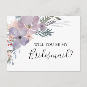 Lavendel Wil je mijn bruidsmeisje zijn. Paarse blo Briefkaart