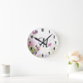 Lavendel Wild Flowers Monogram Initiaal wandklok Ronde Klok (Huis)