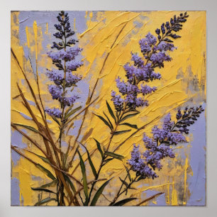 Lavendel Wilde Bloemen op Gouden Textuur Achtergro Poster