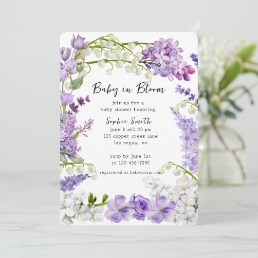 Lavendel Wildflower Baby in Bloom Baby shower Kaart (Staand voorkant)