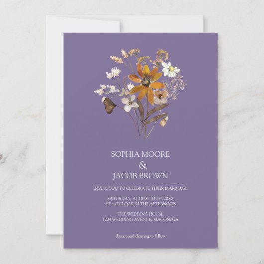 Lavendel Wildflower Boho Fall Wedding Kaart (Voorkant)