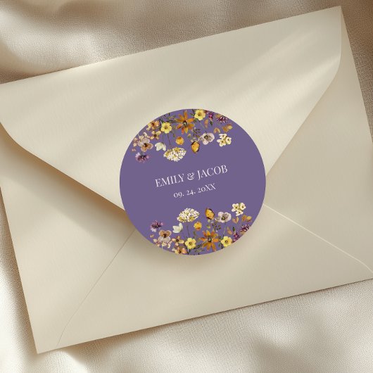 Lavendel Wildflower Boho Wedding Ronde Sticker