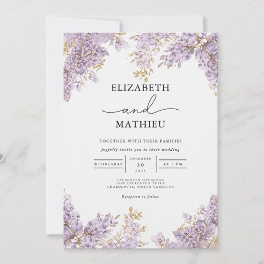Lavendel Wisteria Floral Wedding Kaart (Voorkant)