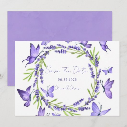 Lavendel Wisteria & Vlinders Bewaar de datum Save The Date (Voorkant / Achterkant)