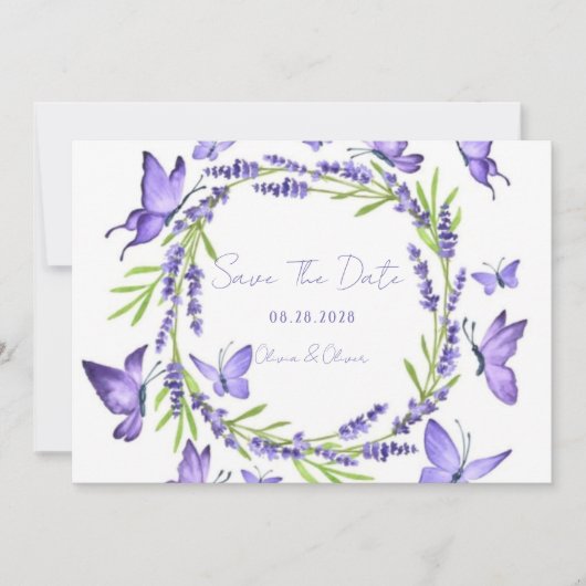 Lavendel Wisteria & Vlinders Save The Date (Voorkant)