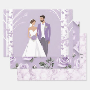Lavendel & wit bruiloft inpakpapier vel
