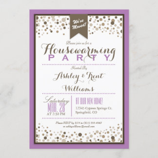 Lavendel, wit en taupe housewarming party kaart