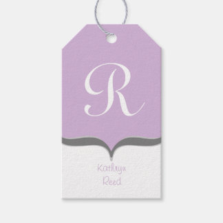Lavendel Wit Grijs Monogram Naam Gift Labels Cadeaulabel
