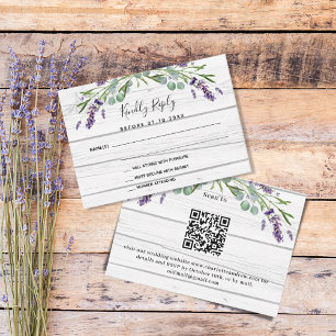 Lavendel wit hout QR code bruiloft reactie RSVP Notitiekaartje