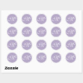 Lavendel wit monogram ronde sticker (Vel)