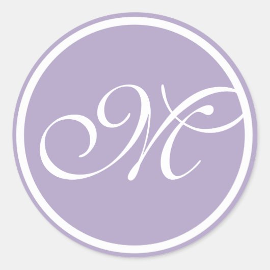 Lavendel wit monogram ronde sticker (Voorkant)
