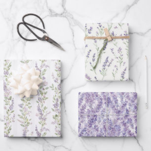 Lavendel Witte Bloem Strepen Bruidsdouche Inpakpapier Vel