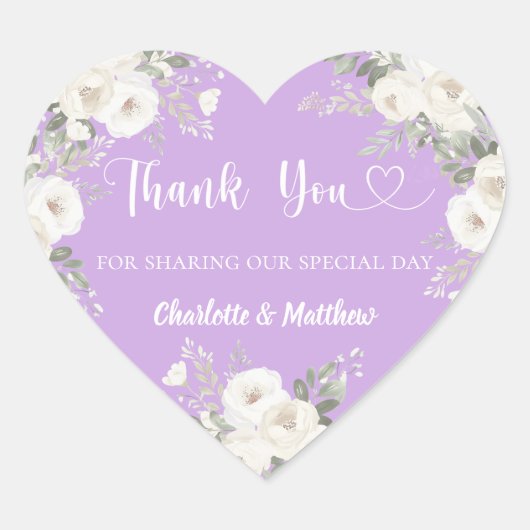 Lavendel witte bloemen hart dank u bruiloft hart sticker (Voorkant)