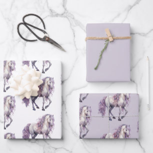Lavendel Witte Bloemen Paard Cowgirl Verjaardag Inpakpapier Vel