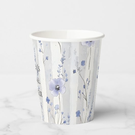 Lavendel Witte Bloemen Strepen Vrijgezellenfeest Papieren Bekers (Links)
