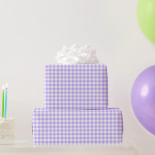 Lavendel Witte Gingham Verjaardagsfeest Bruiloft Cadeaupapier