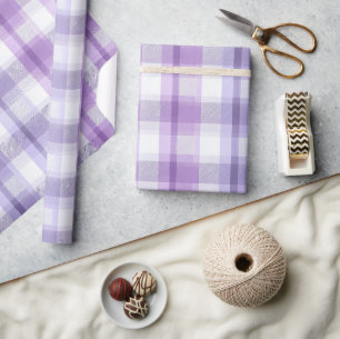 Lavendel Witte Pastel Geruite Mist Plaid Patroon Cadeaupapier