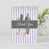 Lavendel & Witte Strepen Bruidsuitnodiging Bedankkaart (Staand voorkant)