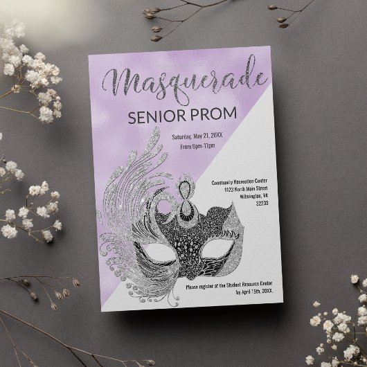 Lavendel witte zilveren glitter Masquerade Galabal Kaart